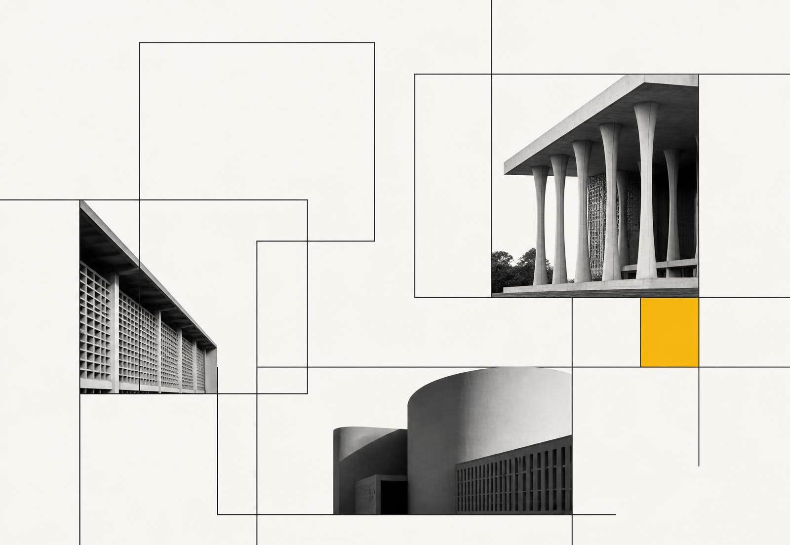 Editorial architectural composition representing a hybrid convening